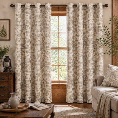 2Pcs Vintage Floral Print Grommet Curtains, Rustic Farmhouse Style Sun Blocking, Thermal Insulated Light Blocking for Living Room Bedroom for Home Dector