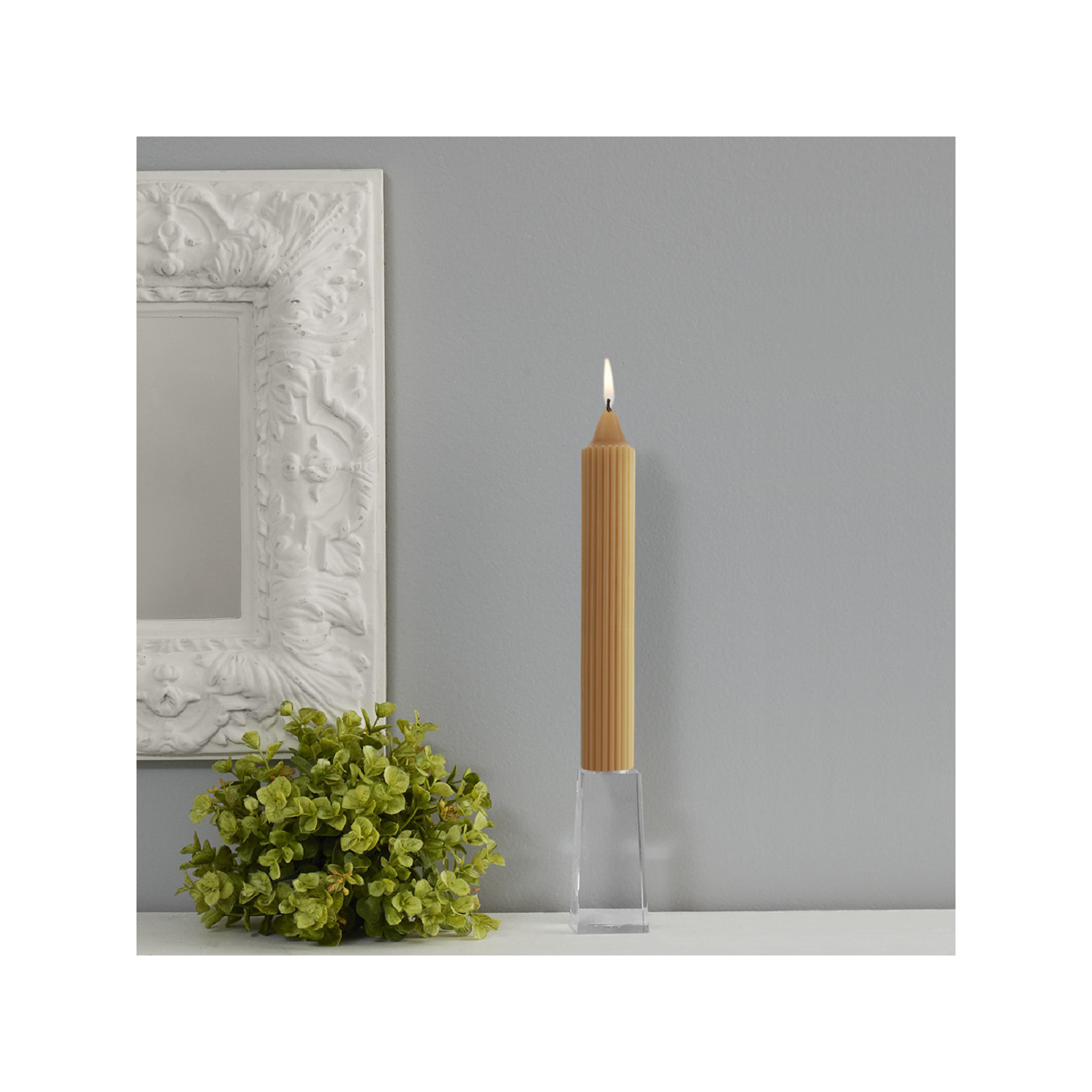Grecian Collenette Unscented Taper Candle, Beeswax, 9" H x 1.25" W x 1.25" D