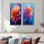 Dahlia mauve orange sur fond bleu I - ensemble d'art mural 2 pièces Dahlia