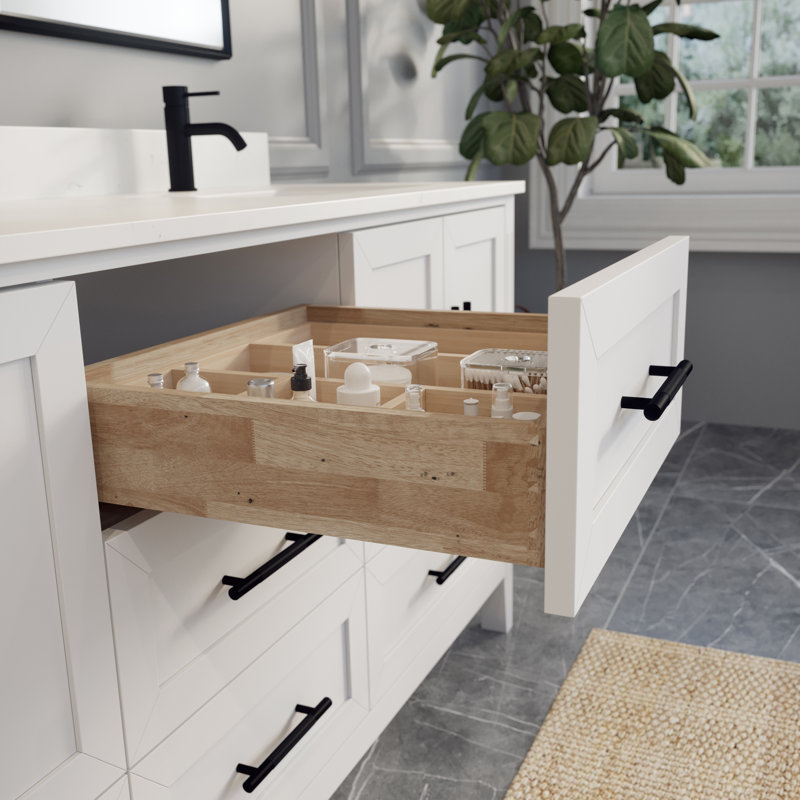 Anand 72'' Double Bathroom Vanity with Quartz Top, White