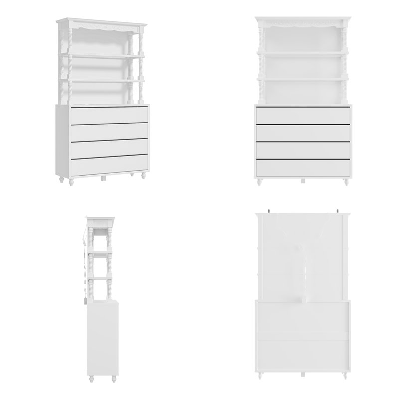 Élégante armoire de rangement blanche avec éclairage DEL et commode à 4 tiroirs