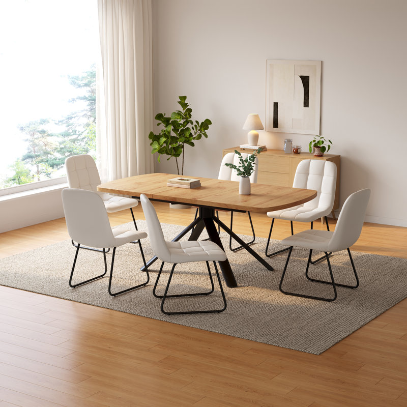 Ensemble de salle à manger 7 pièces Costner, table à finition chêne et chaises rembourrées Costner, Blanc