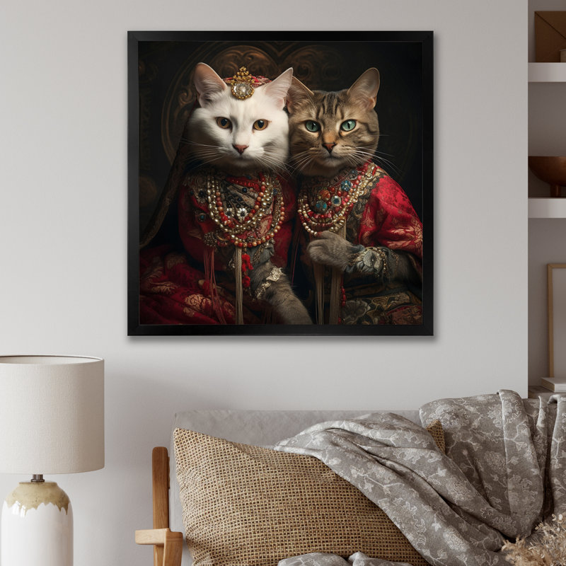Chats en mode rétro I - Imprimé, H 16 po x l 16 po x P 1 po, Cadre simple noir