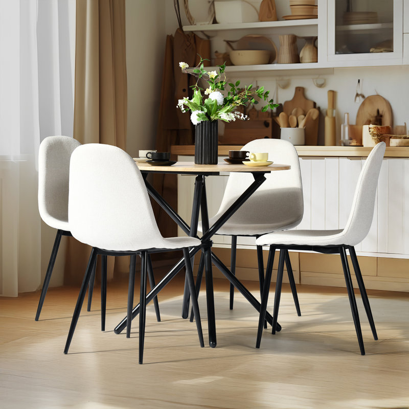 Ensemble de table de salle à manger 5 pièces Harjovan avec tables rondes et chaises rembourrées, Brun, Beige