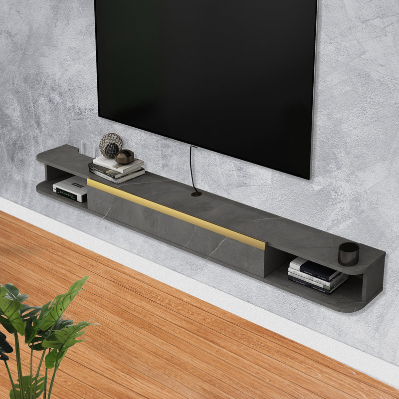 Meuble télé flottant pour téléviseur de 75 po ou moins, Gris foncé