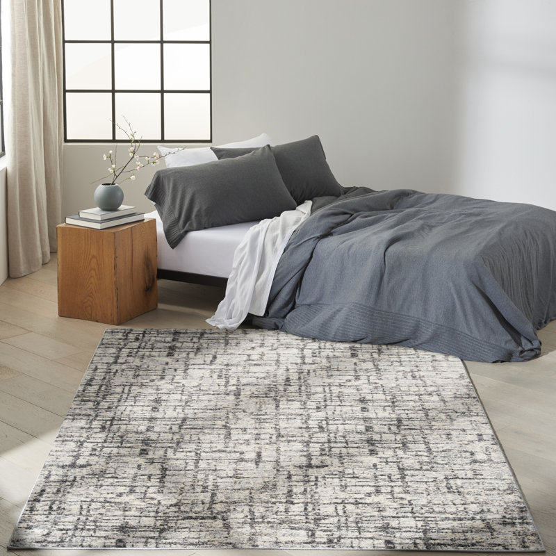 Rush Abstract Grey/Ivory Area Rug, Rectangle 6' x 9'