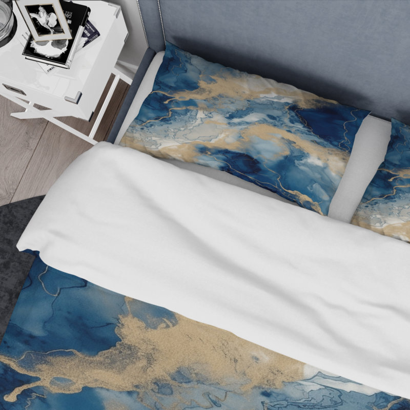 Ensemble de housse de couette en microfibre / polyester Blue Art, Housse de couette pour très grand lit et 2 très