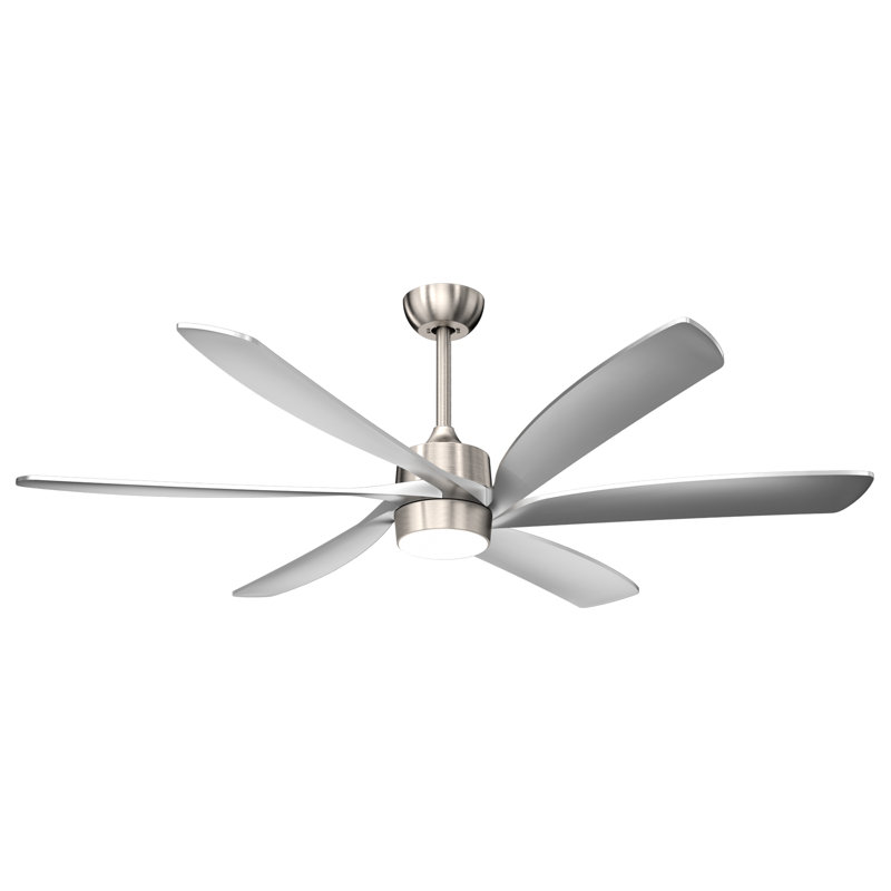 64" Modern 6 Blade Low Profile Dc Motor Ceiling Fan With Led Light And Remote For Indoor/outdoor Covered Spaces, Nickel