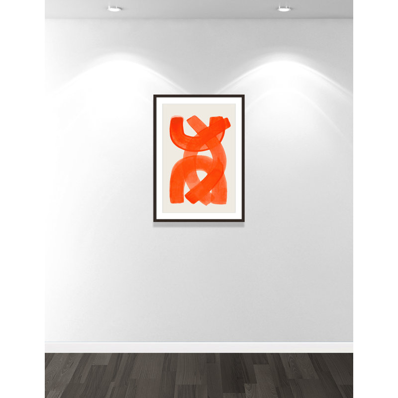 «Orange Strokes Print» par Haniff, L 25,5 po x H 35,5 po, Noyer à grain ouvert, Imprimé mat