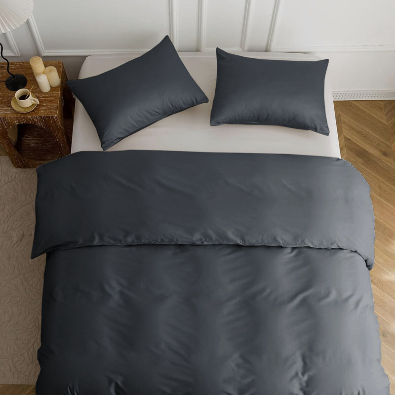Nitzy Super Soft Reversible Plain Duvet Cover with Pillowcases, UK Double - DE 200 x 200 cm, Charcoal
