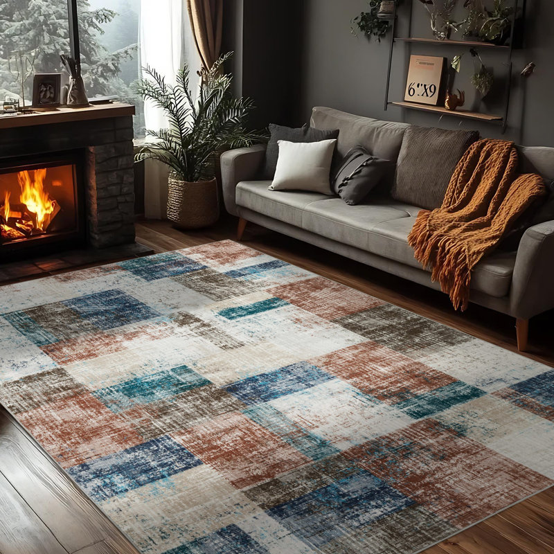 Abstract Geometric Blocks Area Rug, Rectangle 6' x 9'