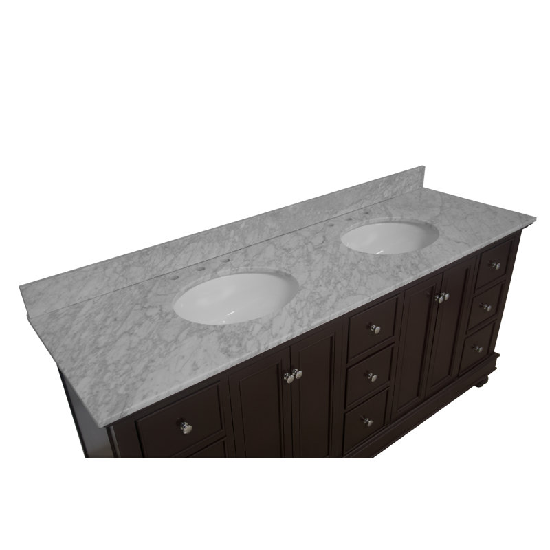 Bella 72'' Chocolate Double Bathroom Vanity with Carrara Marble Top