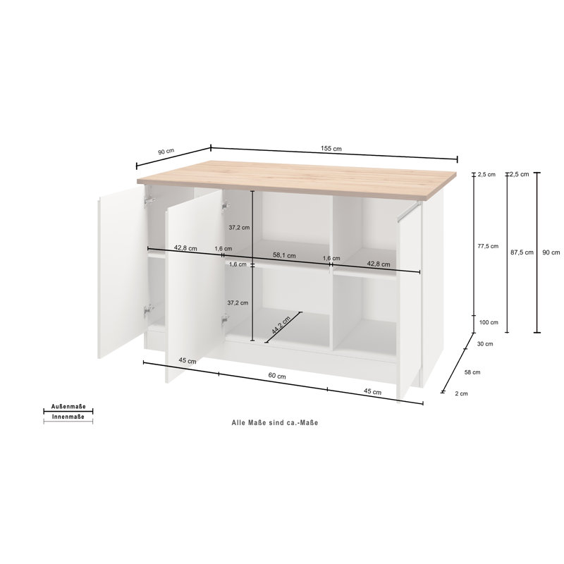 Pameal Wood Kitchen Island, Grey, Grey