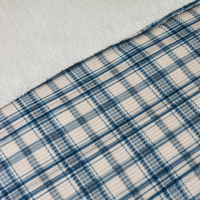 Cosy Ribbed Check Duvet Cover Set, Single, Blue