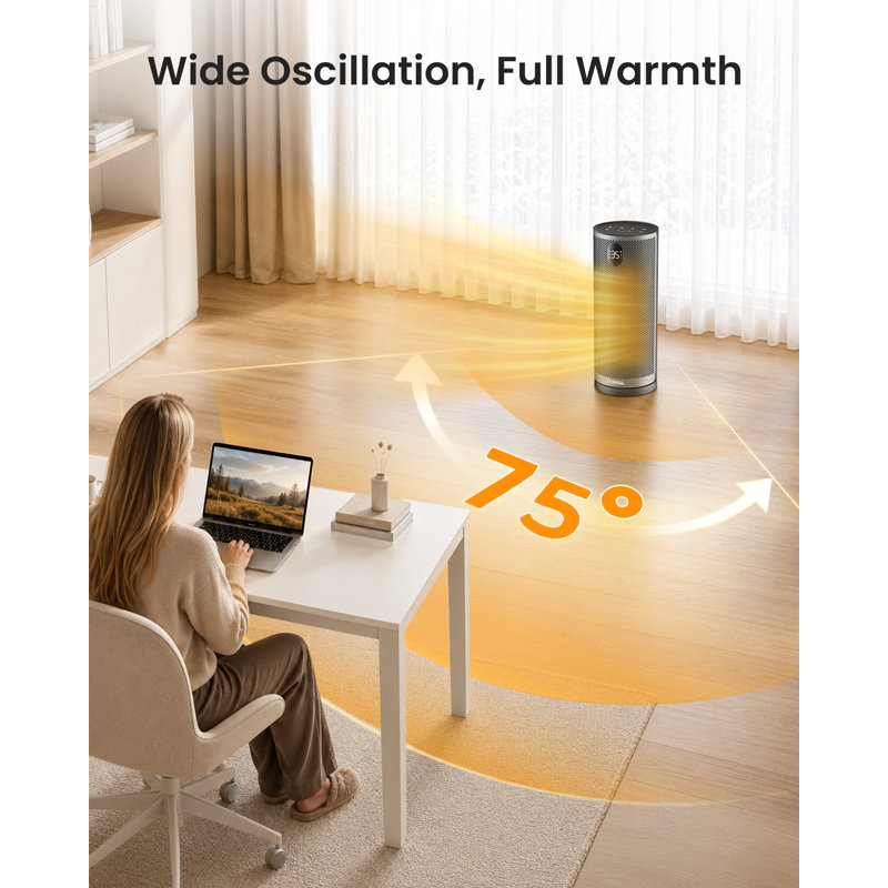 16" Oscillating Tower Space Heater & Fan, 1500W PTC, Remote, ECO, 12H Timer, Black