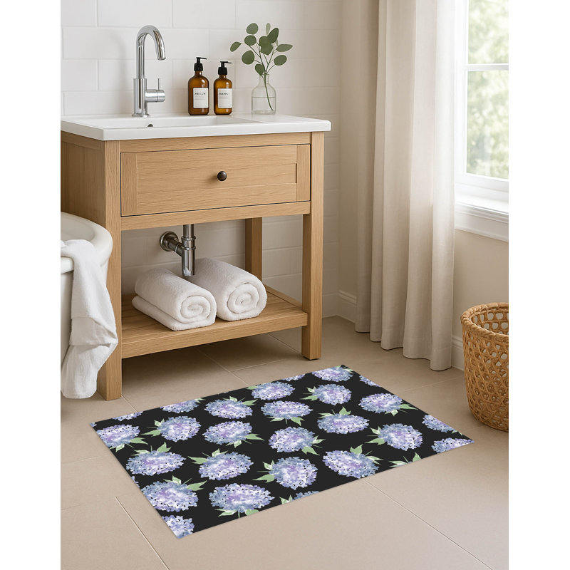 Tapis de bain Hydrangea Love, Gris anthracite, Simple - L 24 po x l 17 po