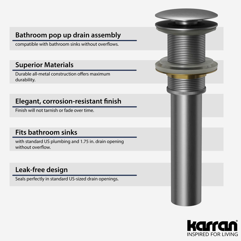Karran Pop-up Bathroom Sink Drain, Stainless Steel