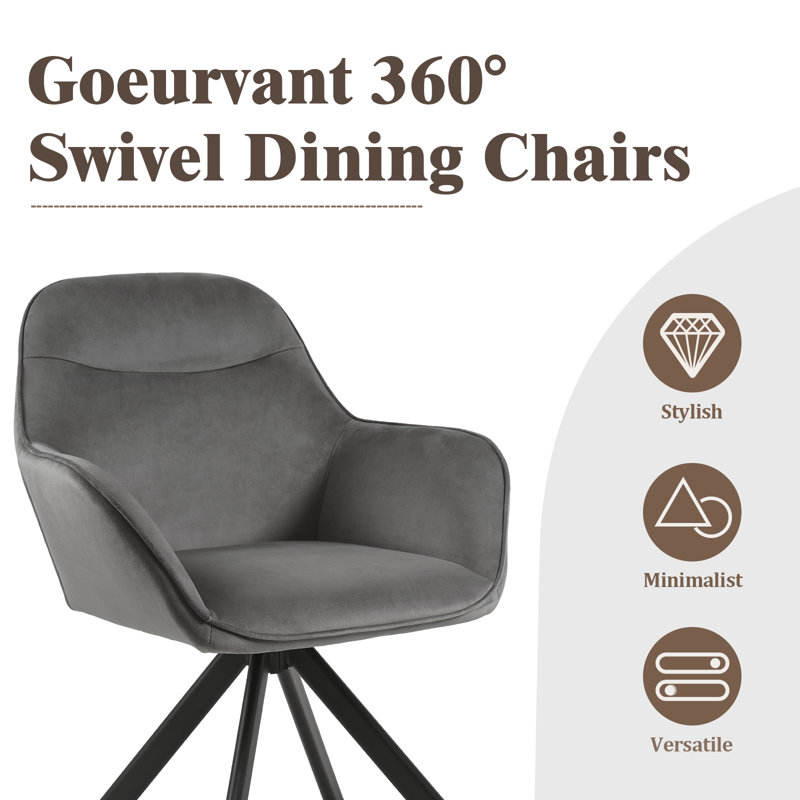 48.5cm H Swivel Upholstered Dining Chair with Ergonomic Back, Dark Grey Velvet 