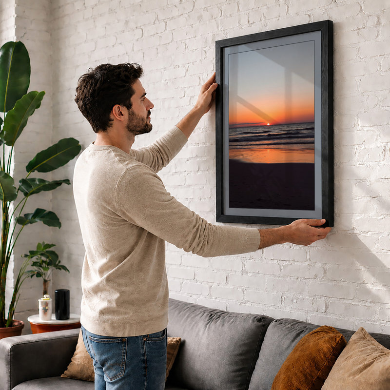 Sunset Over Open Water Coastal - Print, Walnut, A4 - 29.7 x 21.0 cm