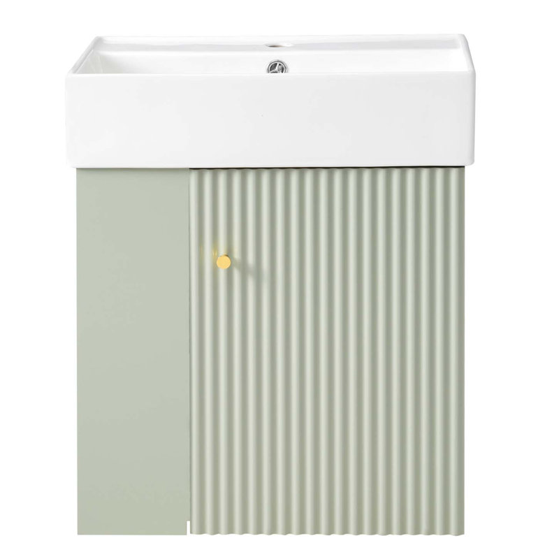 Floating Bathroom Vaniy With Ceramic Basin And Left Side Storage, Accent Cabinet, Green