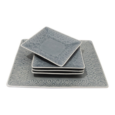 Peacock 5-piece Square Appetizer Plate Set In Grey