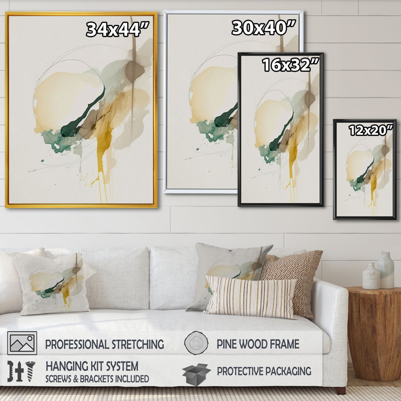 «Mustard Yellow Secrets I», reproduction sur toile, H 44 po x l 34 po x P 1,5 po, Toile avec cadre flottant or