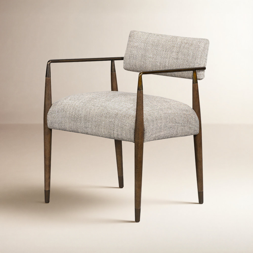 Damari Linen Oak Dining Armchair, Thames Coal, Sierra Brown/Aged Bronze