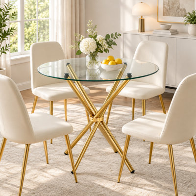 36.6" Modern Round Tempered Glass Dining Table