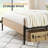Bed Frame Full Size, Modern Platform Bed Frame With Rattan Headboard Metal Slat Support Bed Frame With Storage-Oak Full