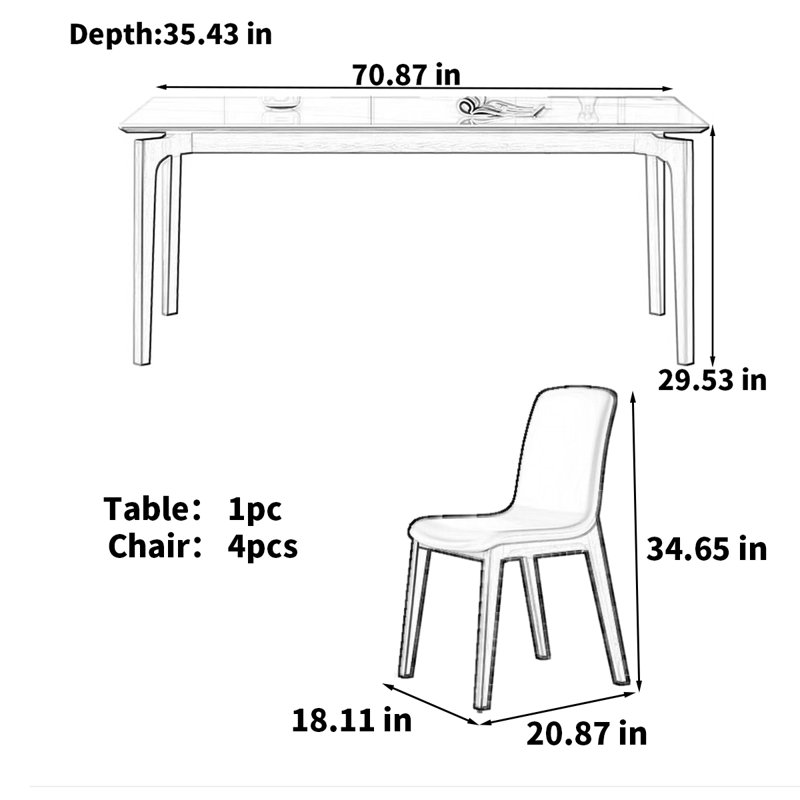 Rectangular sintered stone dining table, 29.53"H x 70.87"L x 35.43"W
