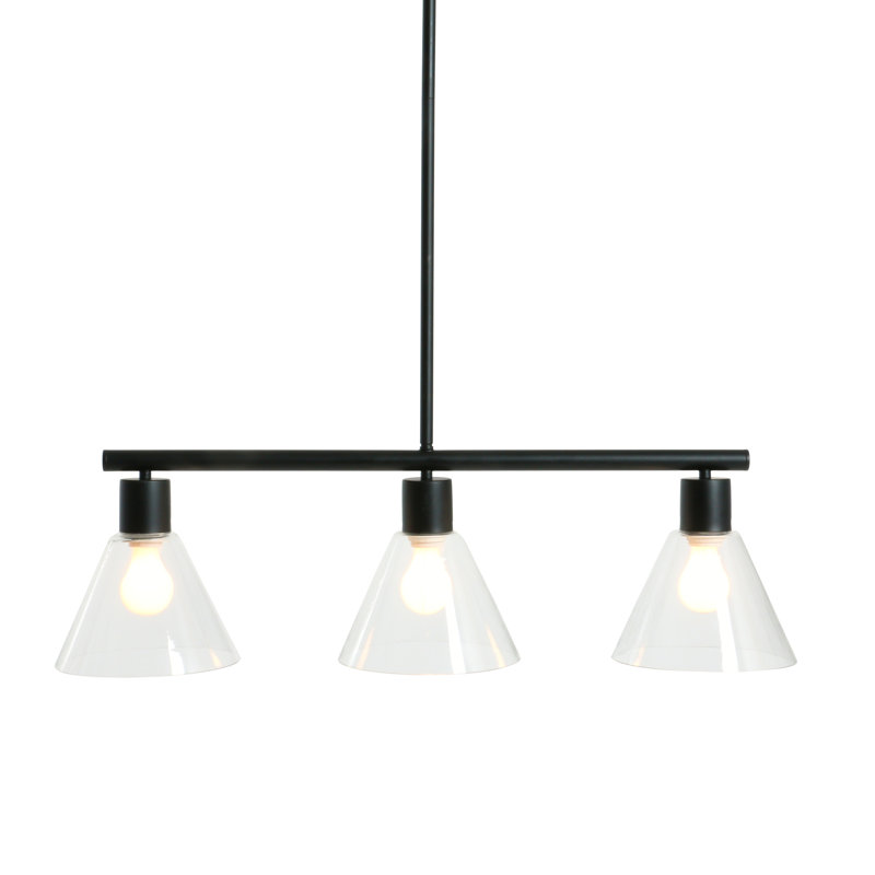 Modern Metal and Glass Linear Chandelier, Black