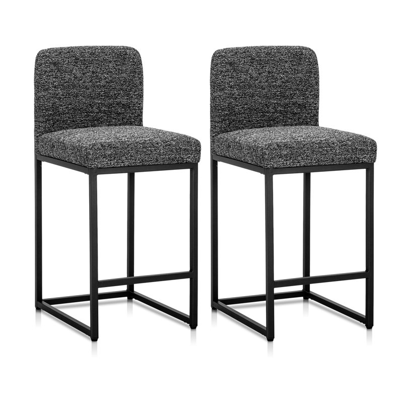 Mixed Color Chenille Bar Stool For Smart Life Set of 2, Black/Gray