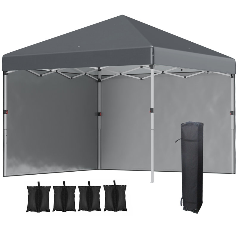 3 x 3m Grey Pop Up Gazebo with 2 Sidewalls, Height Adjustable Garden Canopy Party Tent with Wheeled Carry Bag