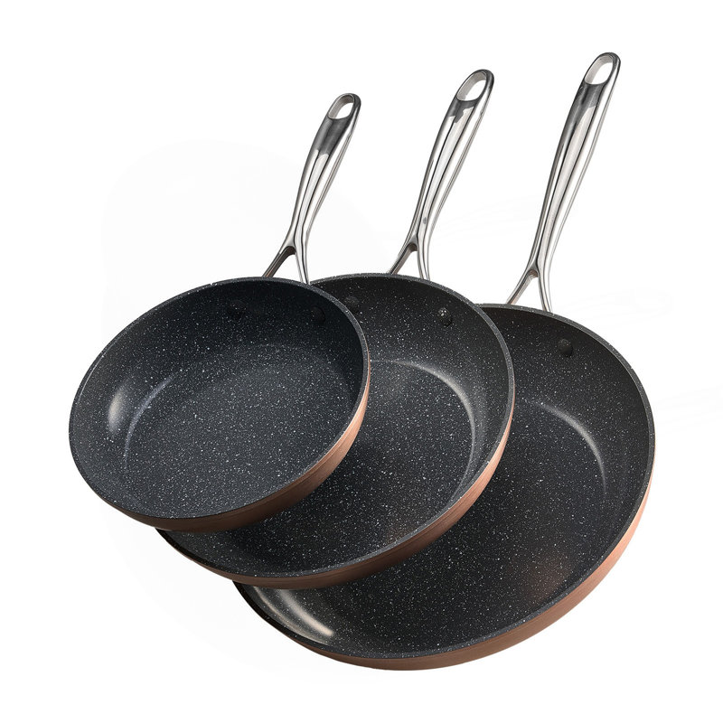 Ensemble de poêles à frire en aluminium 3 pièces 8 10 12 po pré-assaisonné gris