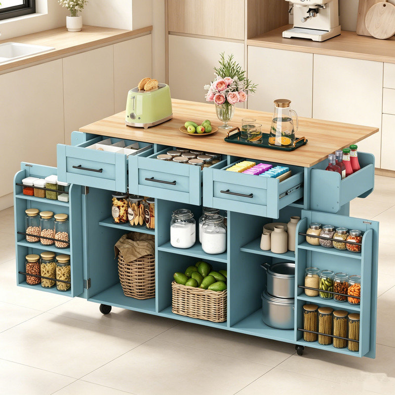139 cm W Kitchen Island with, Blue