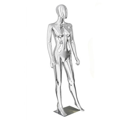 Mannequin femme complet - Mannequin de corps complet ajustable de 70 po, modèle en plastique amovible avec finition plaquée argent, support et base en métal