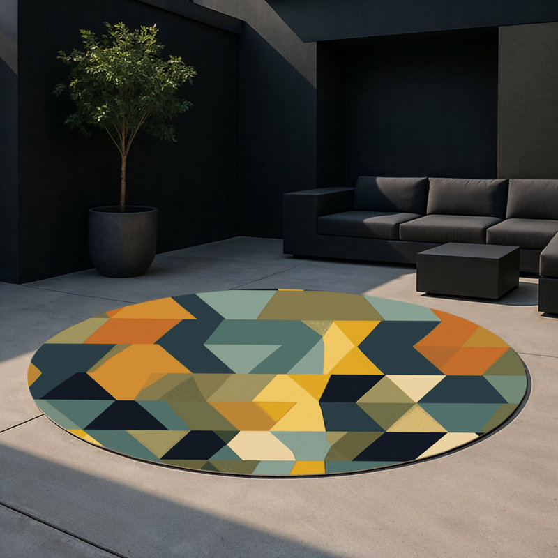 Terra Pixels Indoor And Outdoor Area Rug, Round 5'