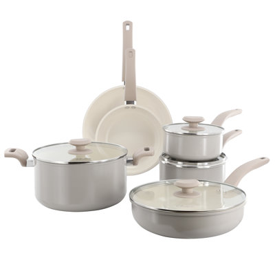 Oster Sutterville Choice 10 Piece Ceramic Nonstick Aluminum Cookware Set in Beige
