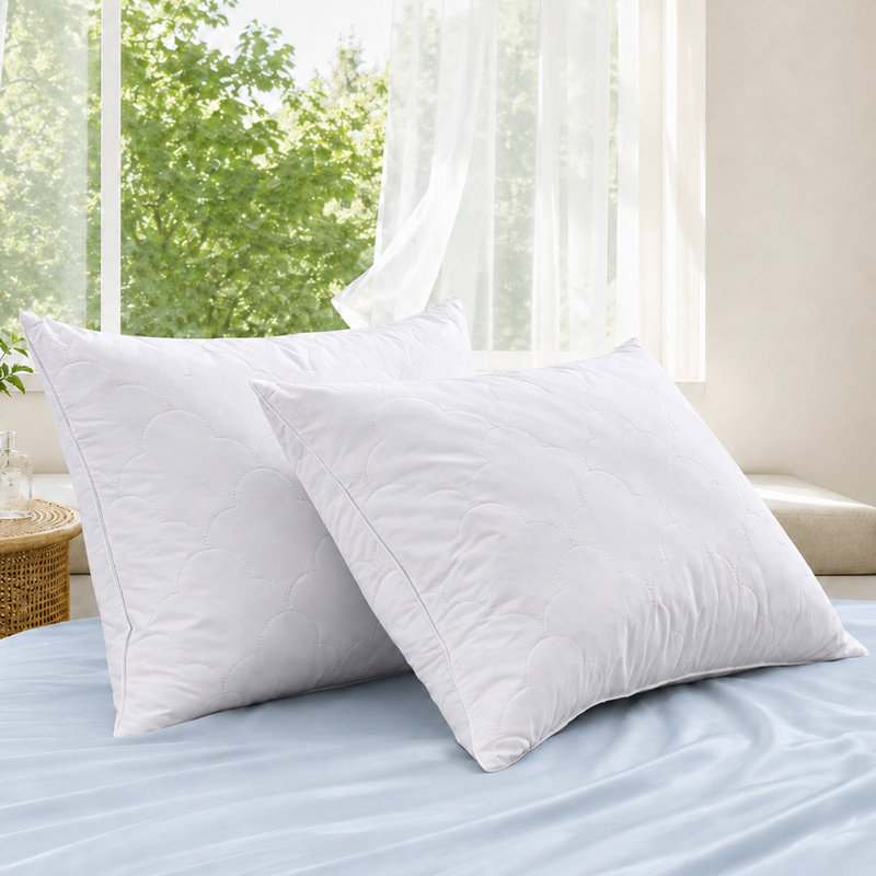 Cloud Quilted Grey Goose Feather Pillow – Plush Medium Support Bed Pillow, Standard Size, Standard