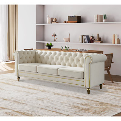 Gereron 84.65" Velvet Rolled Arm Chesterfield Sofa