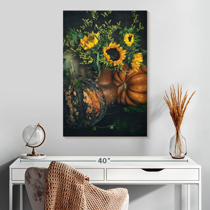 Harnek, citrouille et tournesols, H 30 po x l 20 po
