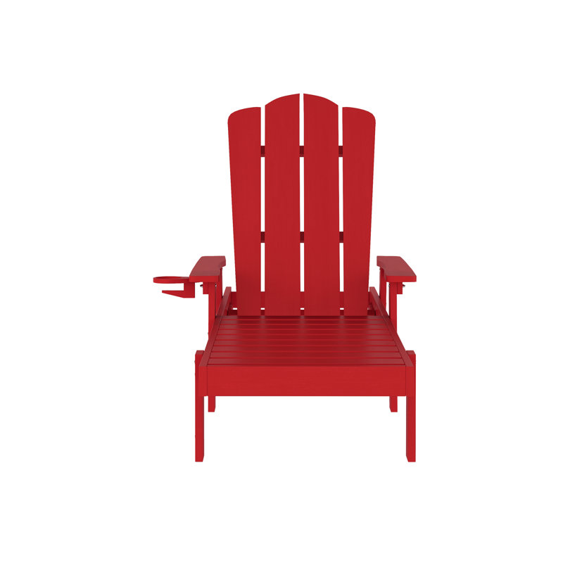 Coralie All-Weather Commercial Adjustable Lounge Chair with Fold Out Cup Holder, Red