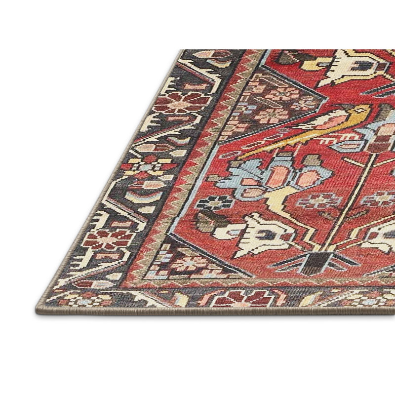 Tapis oriental rouge / gris / crème, Rectangle 6 pi x 9 pi