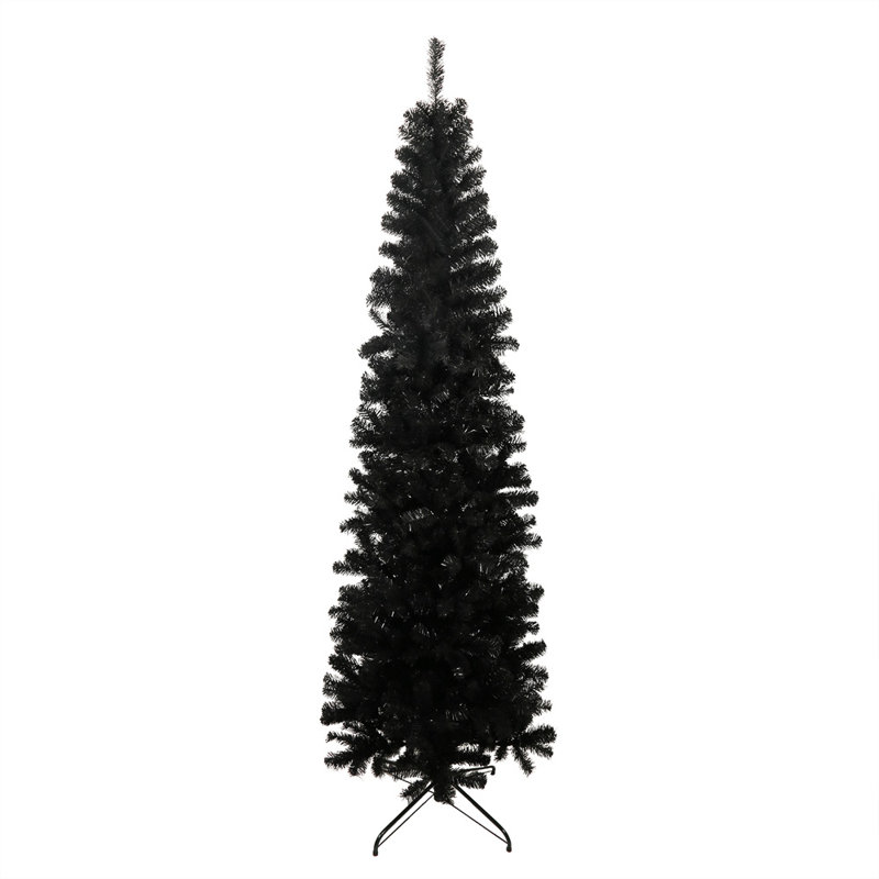 7.5' Black Fir Slim Tall Christmas Tree with Warm White Lights