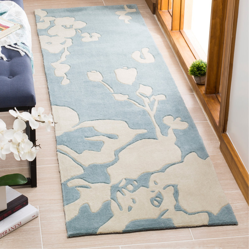 Tapis à motif floral touffeté à la main Modern Art, Tapis de couloir beige