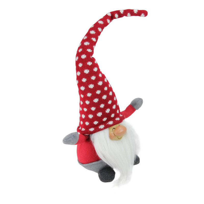 Figurine de Noël gnome 20,5 po rouge, blanc et gris