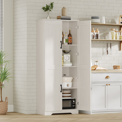 Spacieux garde-manger de 60 po de hauteur, armoire de rangement en bois avec 4 portes et tablette réglable pour la cuisine, la salle à manger, le salon et la salle de bain - blanc