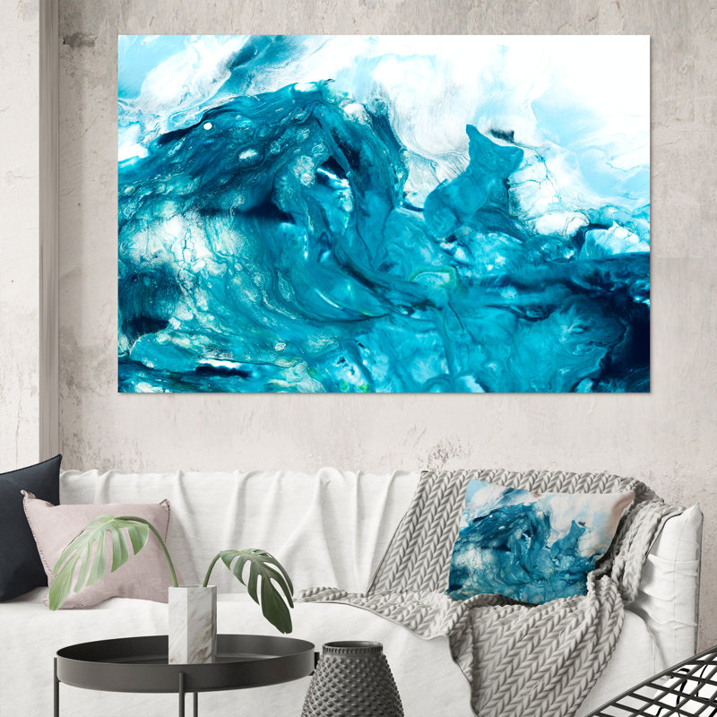 Art turquoise liquide - peinture sur toile, H 40 po x l 60 po, Toile tendue