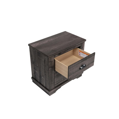 Contemporary Gray Two - Drawers Bedside Cabinet Nightstand Furniture With Metal Hardware And Bracket Feet For Bedroom Wooden