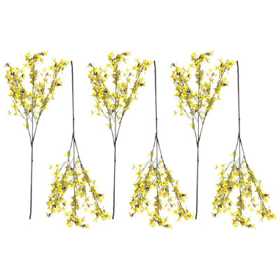 Ensemble de six plantes artificielles jaunes de 16 po dans un vase beige et vert